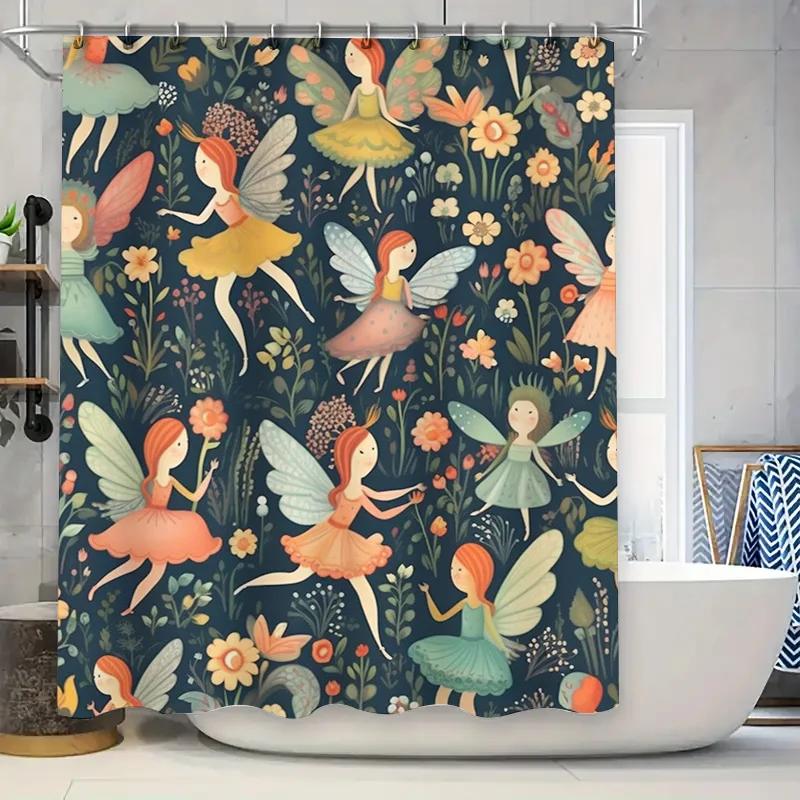 Whimsical Fairy Garden Shower Curtain Colorful Floral Design For Bathroom Decor Extra Long Waterproof Fabric With Hooks Incl
