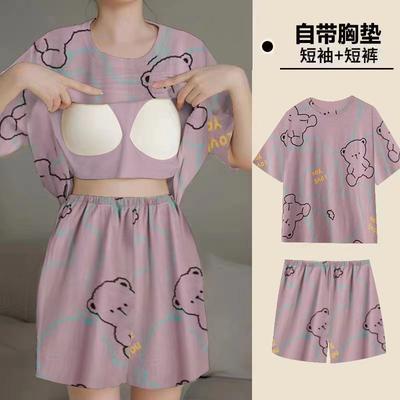 Pajamas for Women In Summer Purple Bear Short-sleeved Shorts 2024 New Home Clothing Casual Large-size Set