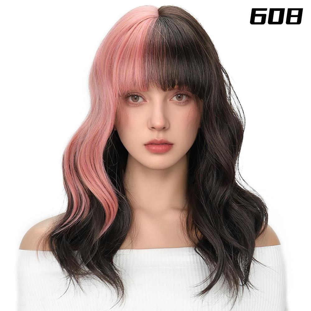 MISS WIG Soft Natural Short Wavy Wig Synthetic With Bangs Wigs Extension Shoulder Length Curly Hair For Women Daily Use