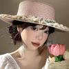 Wide Brim Lace Floral Brim Cap Flat Top Sunscreen Hat Cute Women's Sun Hat  Seaside
