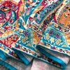 Summer Women Plus Size Turn-down Collar Lantern Sleeve Vintage Print Shirt Loose Lace-up Dresses