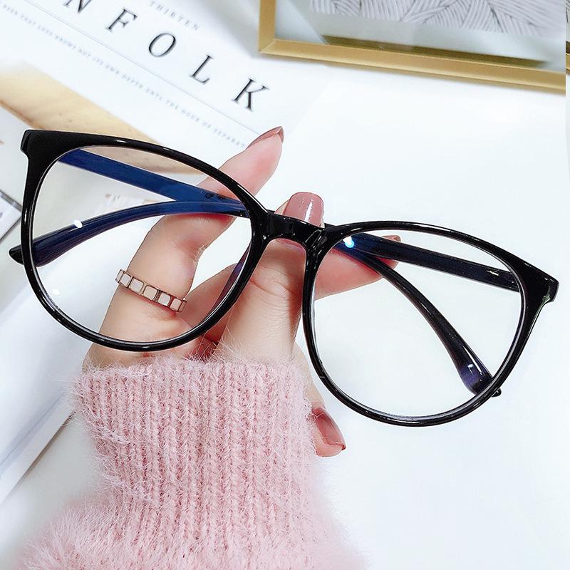 2PCS Transparent Computer Glasses Frame Women Men Anti Blue Light Round Glasses Blackout Glasses Optical Sunglasses Lenses