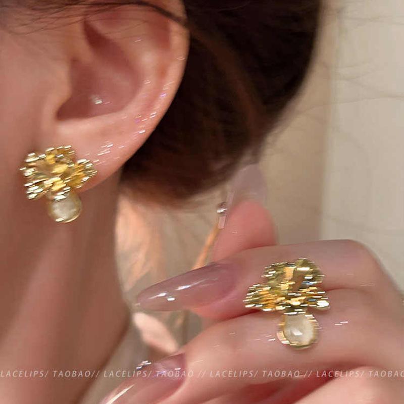S silver needle zircon pearl earrings women's niche butterfly stud earrings versatile temperament earrings