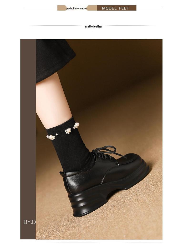 Damen 2025 Frühling Britischer Stil Dicksohlige Lackleder Plateau-Loafer, Höhenverstärkende Vielseitige Schnürschuhe