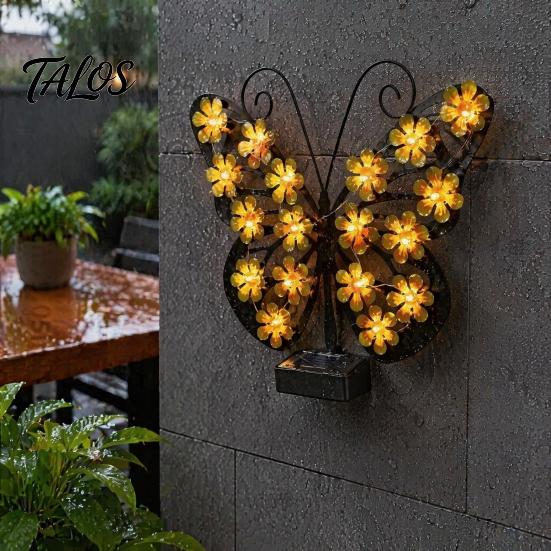 Backyard Butterfly Wall Accents 2Pcs Solar Lights Outdoor Metal Decor, IP65 Waterproof Sculpture Lights, Hanging Art for Garden Fence Patio Porch Yard