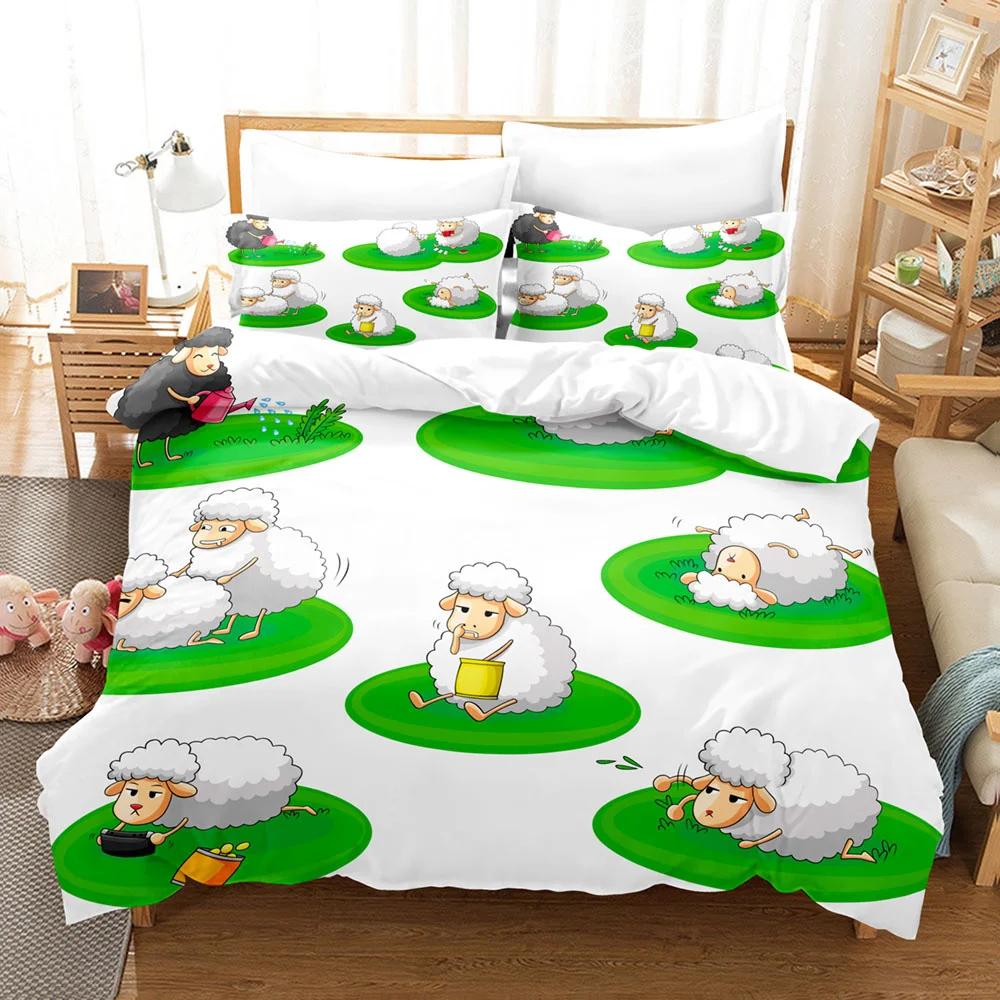 Cartoon Goat Duvet Cover Cute Kawaii White Goat White Background For Children Girls Boys Gift For Bedroom Decoration Queen King
