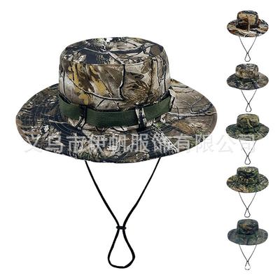 Popular Jungle Camouflage Bucket Hat Men and Women Big Brim Basin Hat Military Hat Round Edge Sun Hat Summer Climbing Hat