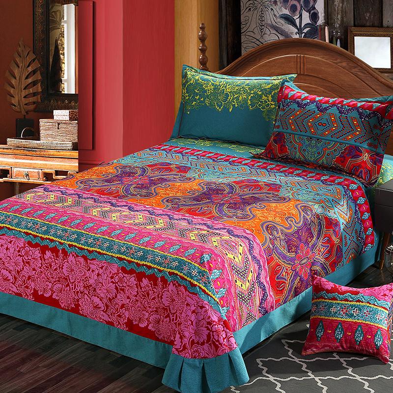 Thickened Four-piece Home Textile Set with Ethnic Pattern Bed Sheets and Quilt Covers