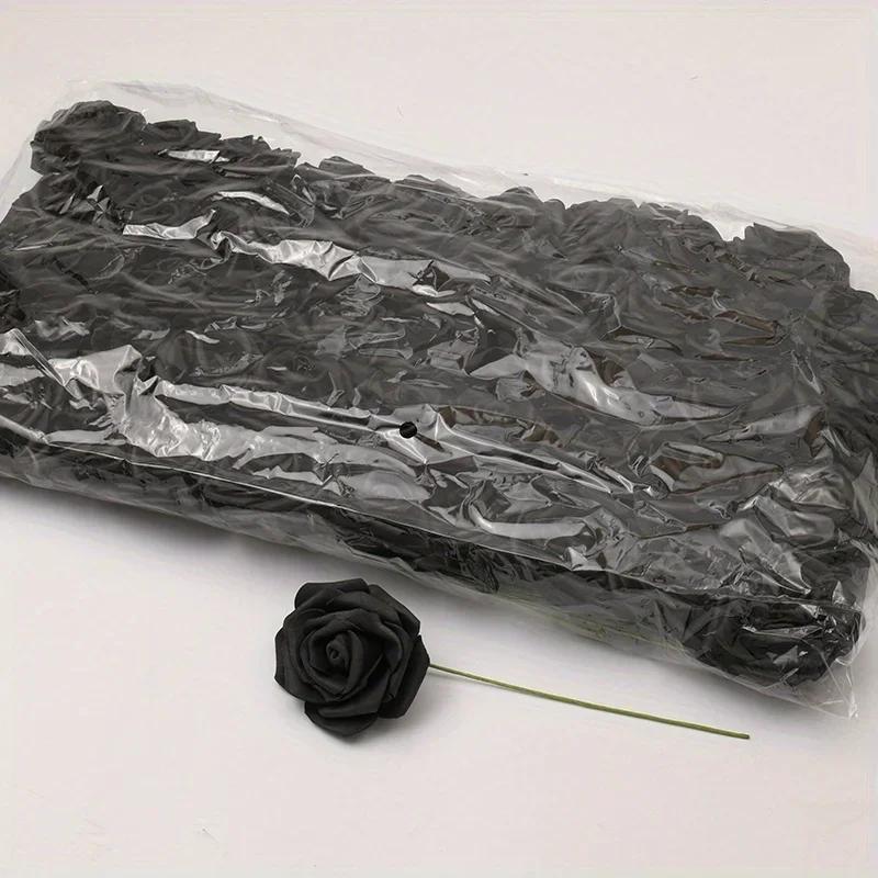 50pcs/package White PE Rose Artificial Flower Head with Stem DIY Bouquet Wedding Party Home Decoration Scrapbook Supplies