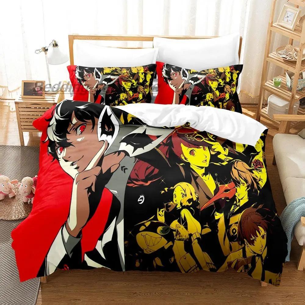 Persona 5 Bettwäscheset Einzelbett Twin Full Queen King Size Bettset Aldult Kind Schlafzimmer Bettbezugsets 3D-Druck Anime Bettlaken-Set