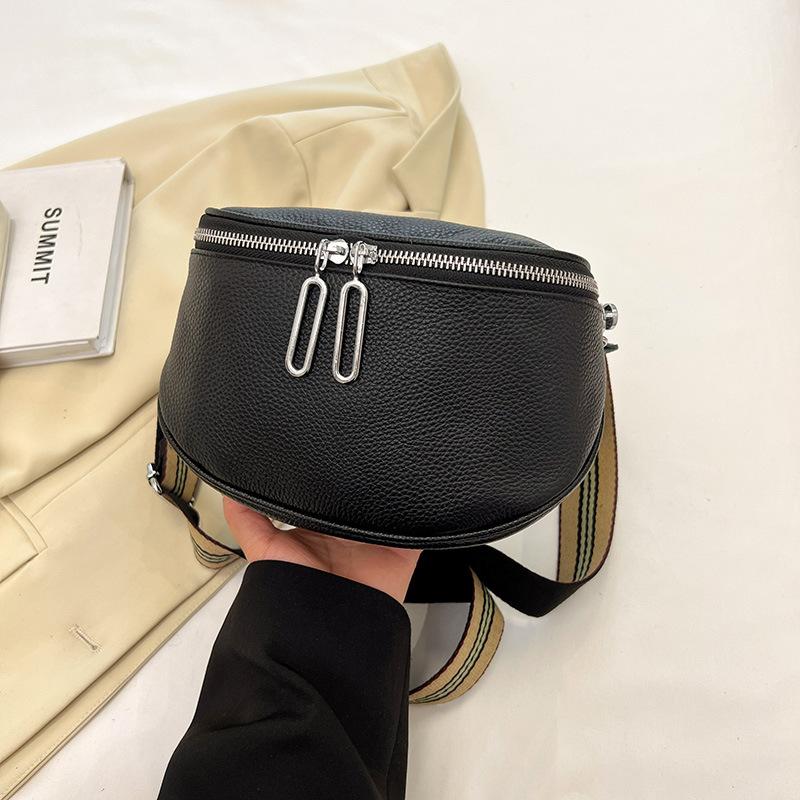 Leather Fashion Saddle Bag Women'S Bag Messenger Bag Double Zipper First Layer Cowhide Bag Shoulder Bag