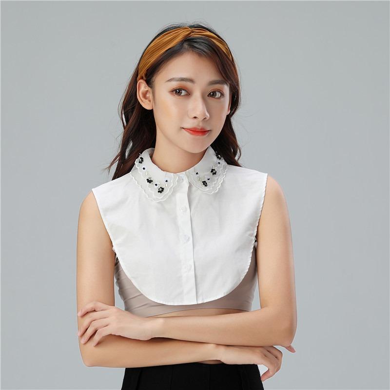 Perfect Match Korean Women'S Shirt False Collars Autumn Rhinestone White Cotton Fake Collar Decoration Ladies Half-Shirt Detachable Collars