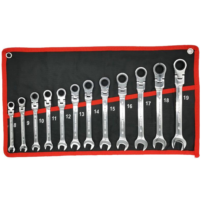 Adjustable Gear Ratchet Wrench Set with Canvas Hanging Bag