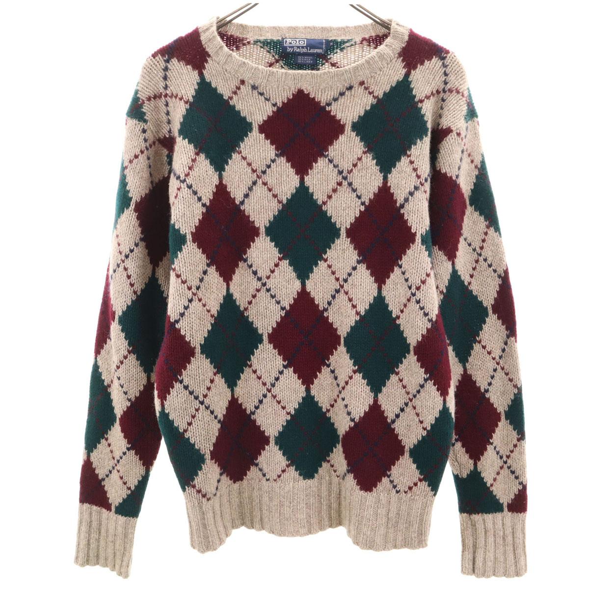 

Поло от Ralph Lauren 90-х годов Смесь шелка и льна Старый узор Аргайл Свитер с длинным рукавом Мужской Б/у