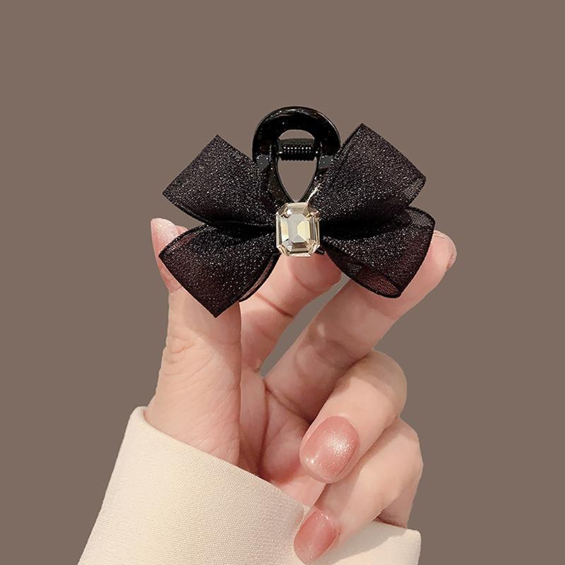 Double-Sided Rhinestone Mesh Bow Claw Clip for Bangs and Broken Hair
