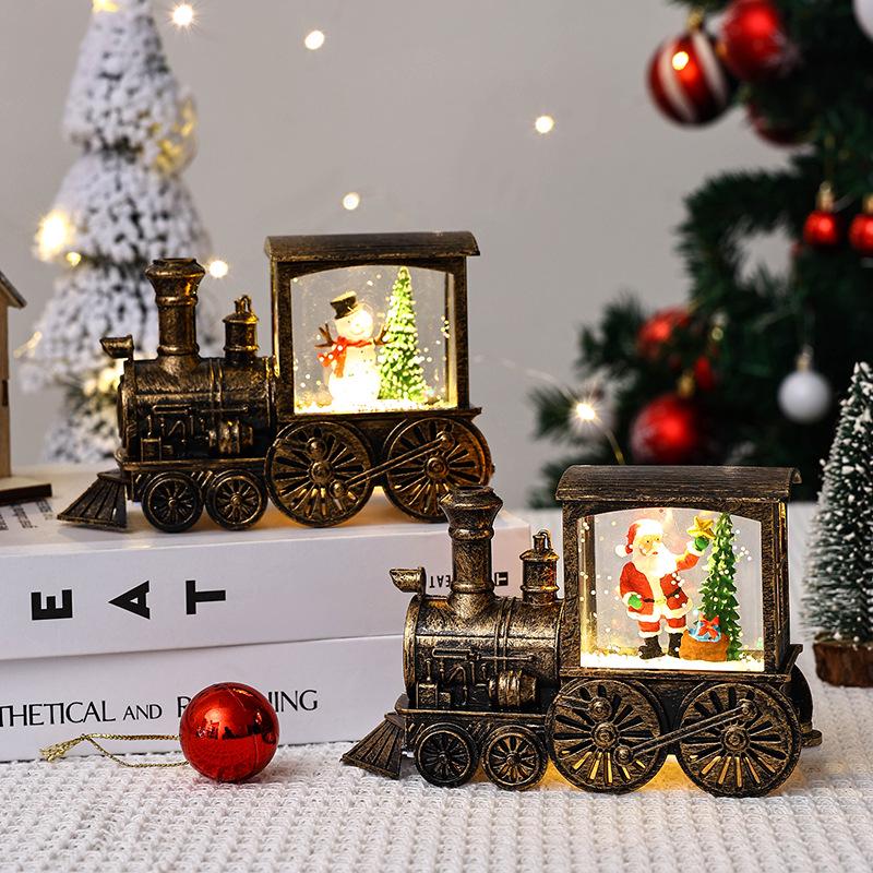 Santa Claus Train Ornament Night Light - Gold Water-Injectable Christmas Decoration Gift