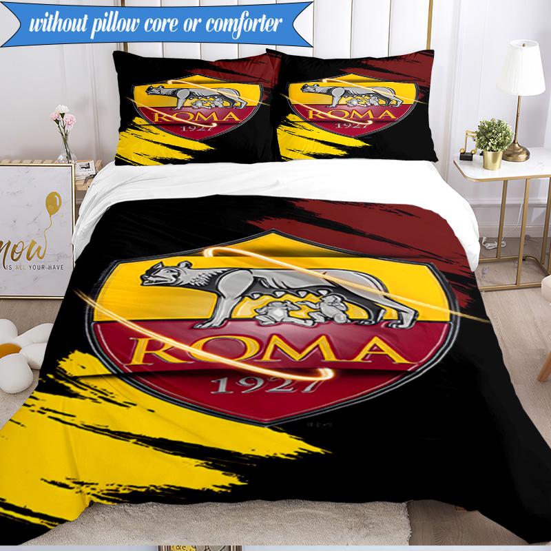 3PCS Rome Wolf Football club Printed Soft Bedding Set,Including 1pc Duvet Cover And 2pcs Pillowcases Perfect for Bedroom, Dormitory, Fan gift