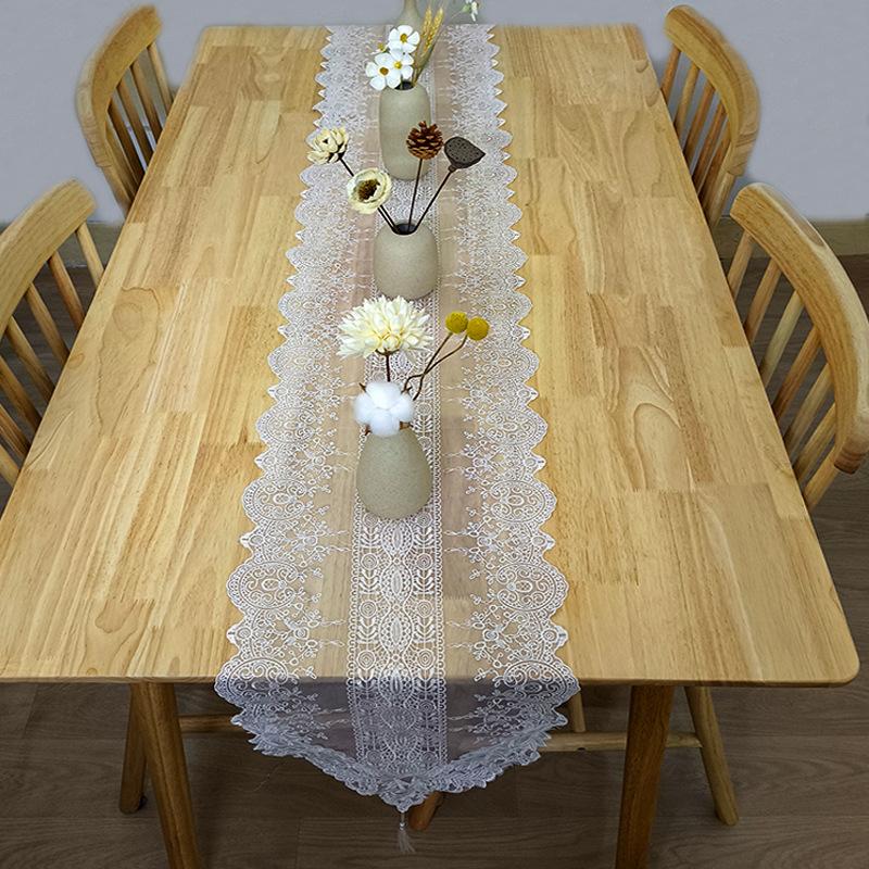 French White Embroidered Coffee Table Table Cloth Retro Style TV Cabinet Decorative Cloth Cover Towel Water Soluble Lace Mesh Table Flag