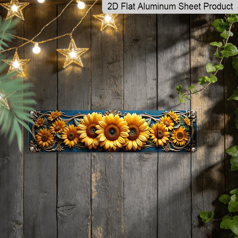 2D Flat, 1pc Vintage Sunflower Metal Wall Art Sign - Rustic Golden Farmhouse Aluminum Decorative Sign with Vibrant Yellow Sunflowers, Durable Easy