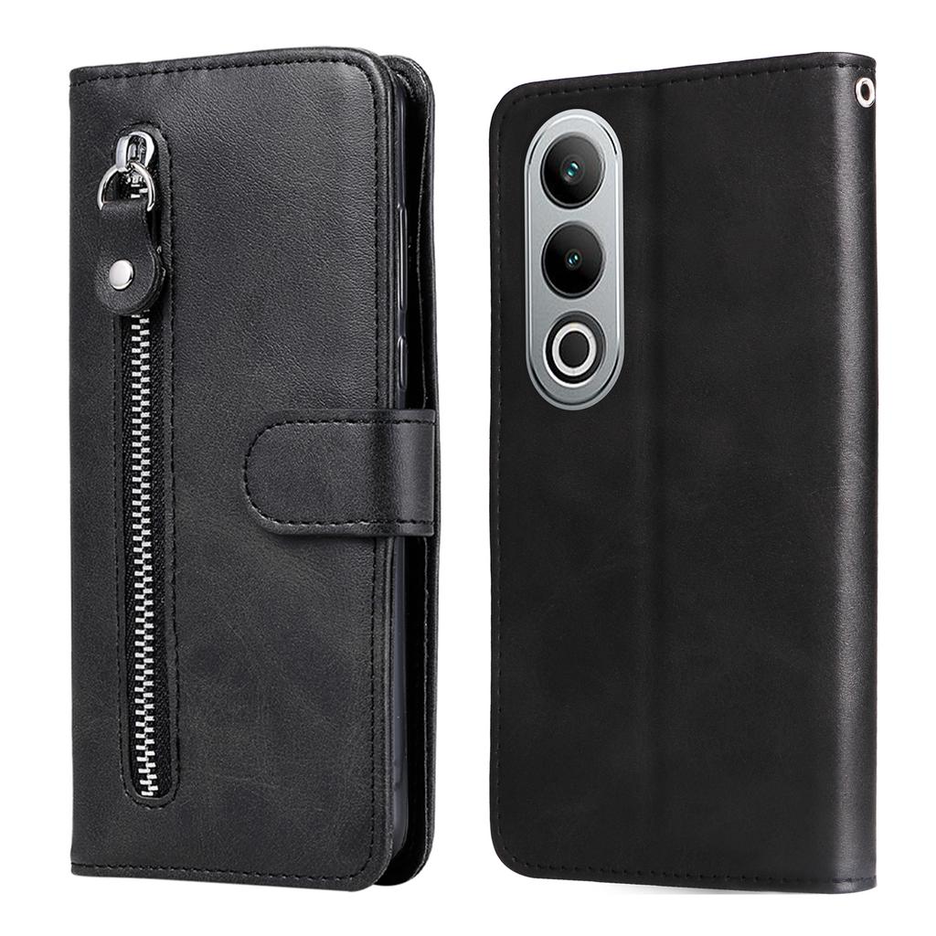 For OnePlus Nord CE4 5G/Oppo K12 Case Calf Texture PU Leather Zipper Pocket Wallet Phone Cover