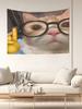1pc Meme Cat Glasses Middle Finger Tapestry Polyester 2D Flat Wall Art for Bedroom Living Room All Season Home Decor Gift