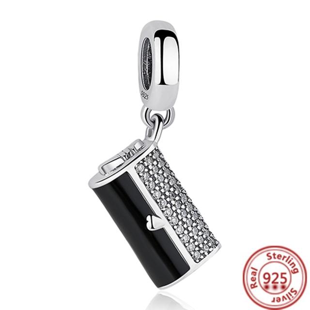 925 Solid Silver Shopping Bag Portable Travel Case Series Pendants Beads Fit Charms Bracelet Luxury Jewelry