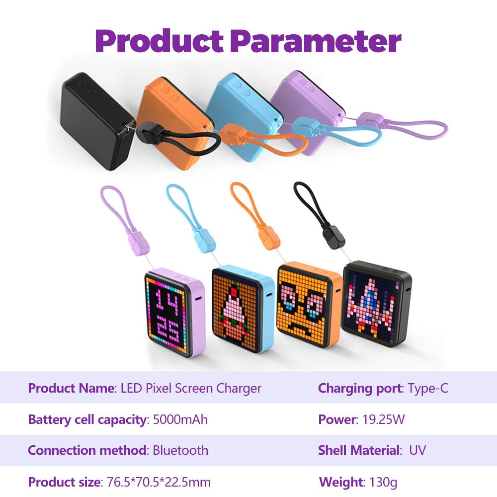 LED Pixel Display Night Light 5000mAh Bluetooth APP Control DIY Table Light With Alarm Clock For Bedroom Christmas Gift