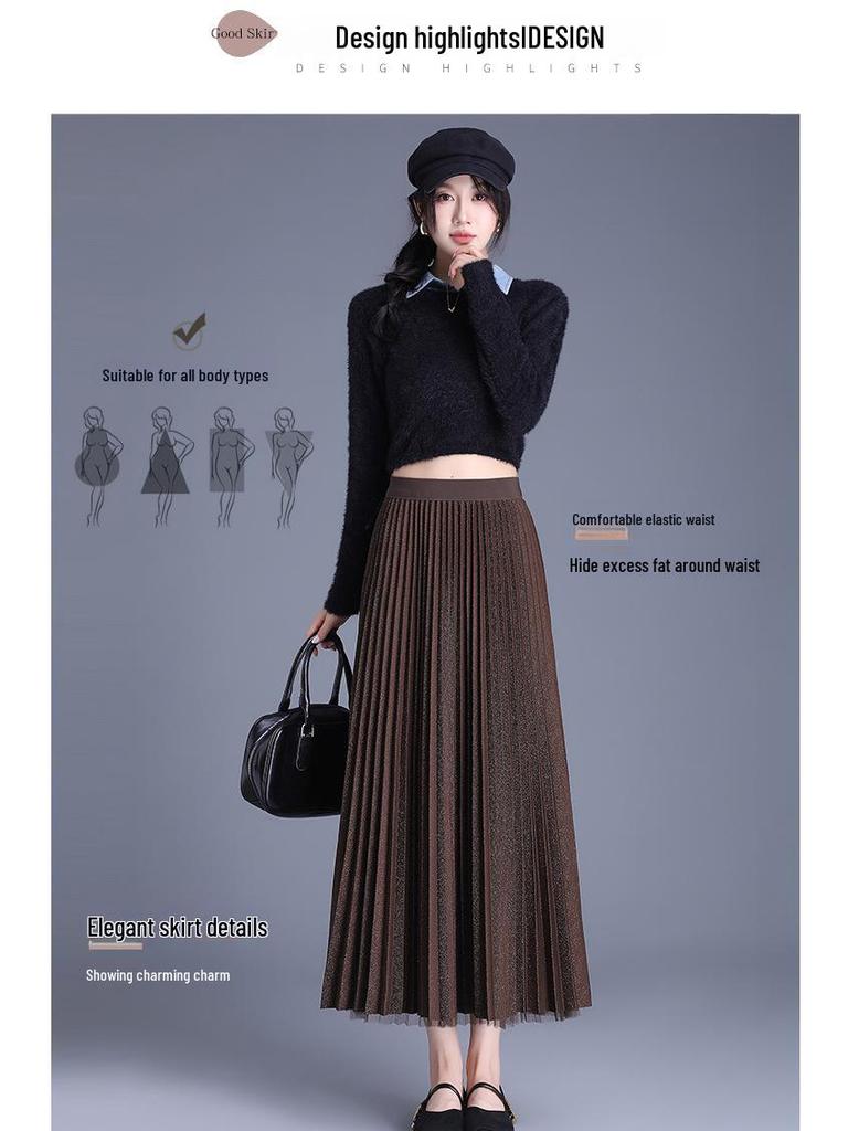 Elegant High Waist Pleated Silk Mesh Skirt – Double-Sided Versatile Fashion Skirt for Women