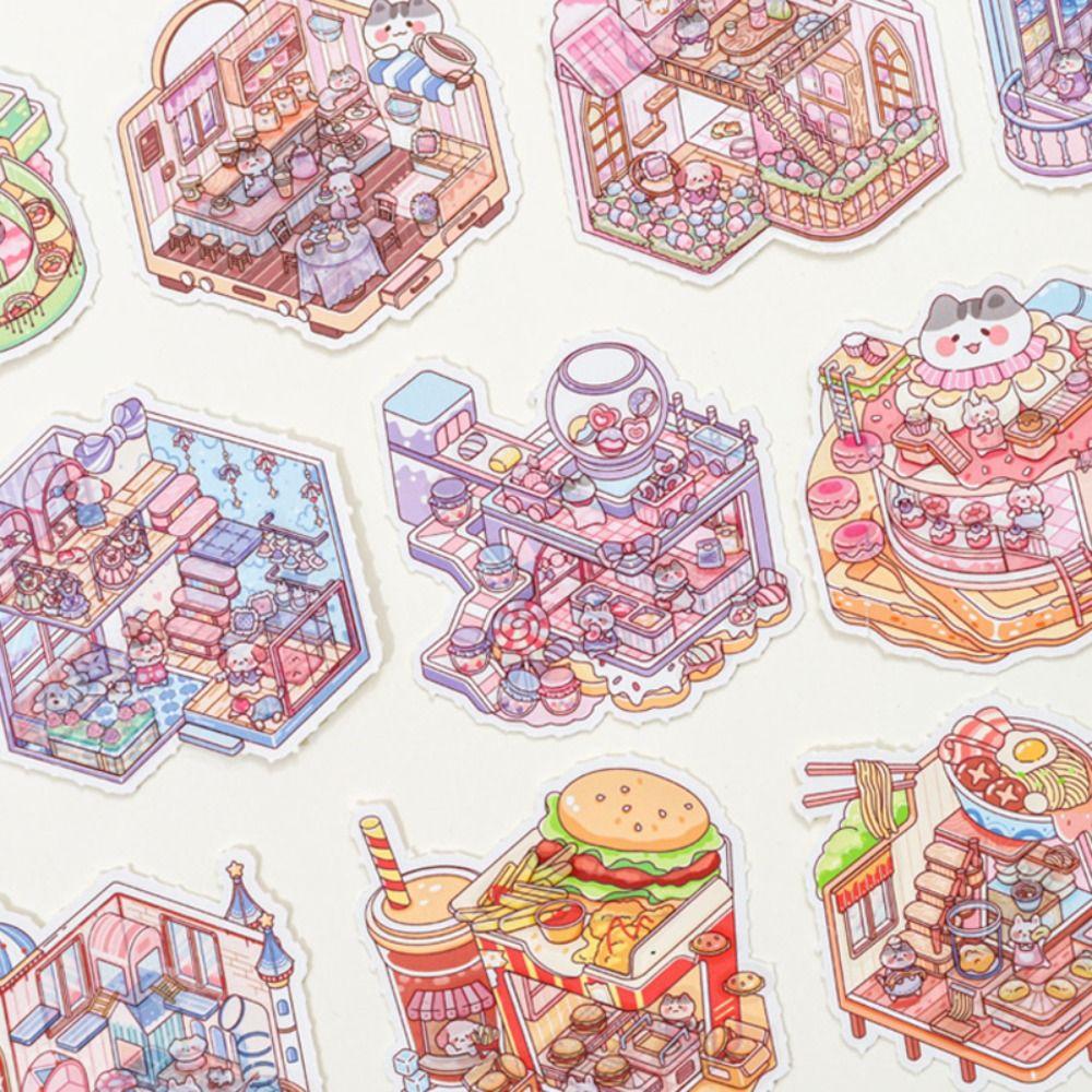 Kawaii 3D Landscape Sticker Book Zoo 8 Scenes Miniature Scene Collection Visual Stacking DIY Cabin Scene Sticker