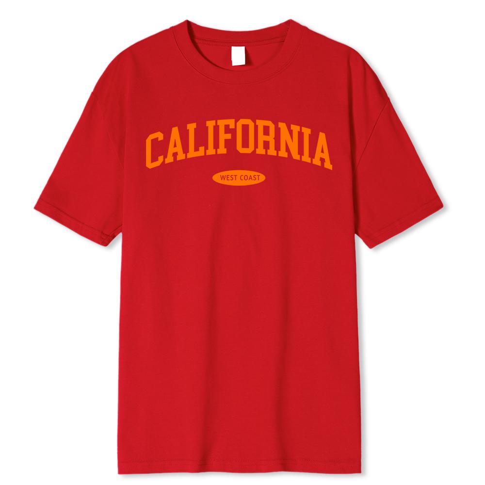 West Coast Of California Print Mens T-Shirt 100% Cotton Loose Tee Clothing Crewneck Menswears Summer Tops