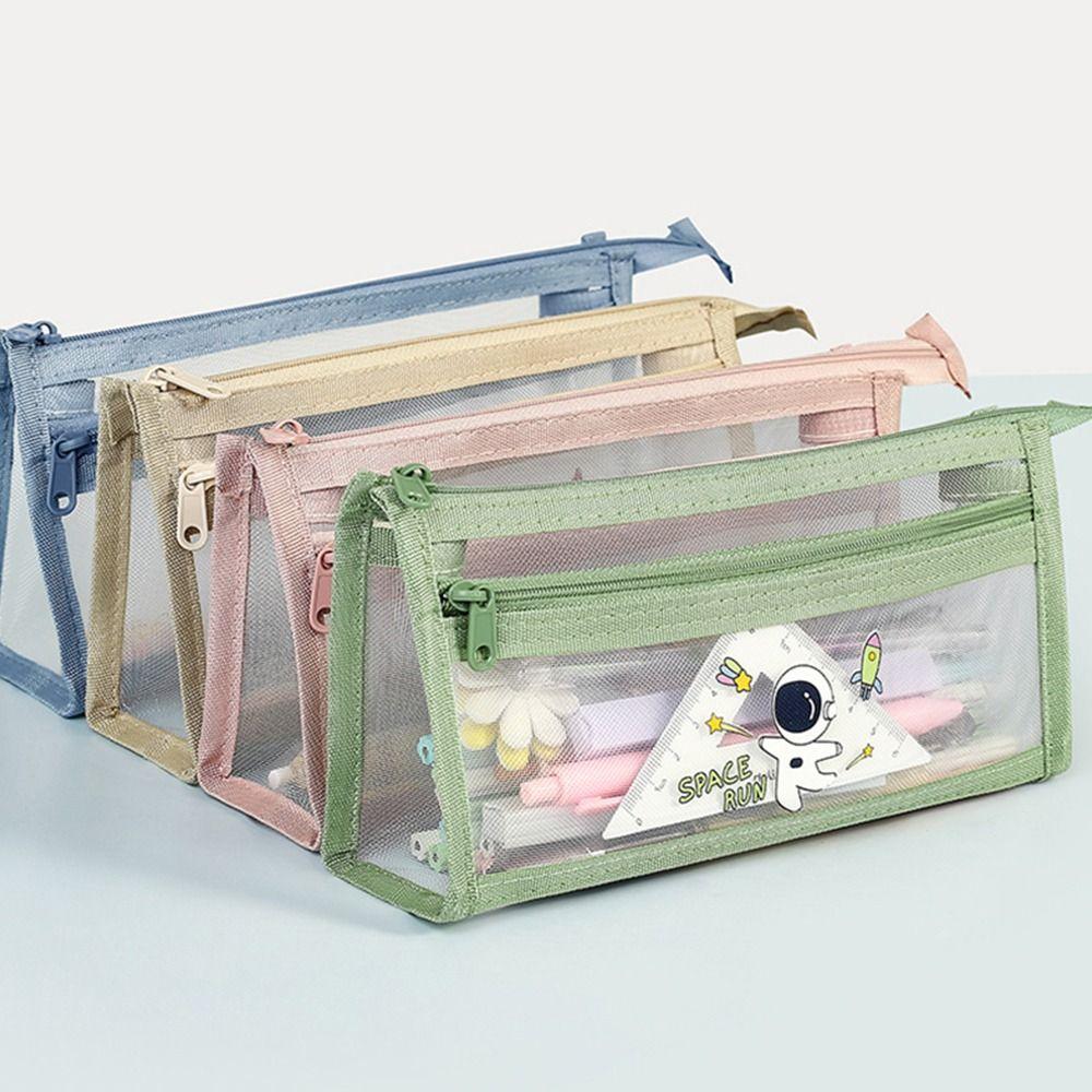 Mesh Pen Bag Transparent Stationery Bag Durable Stationery Storing Bag  Students