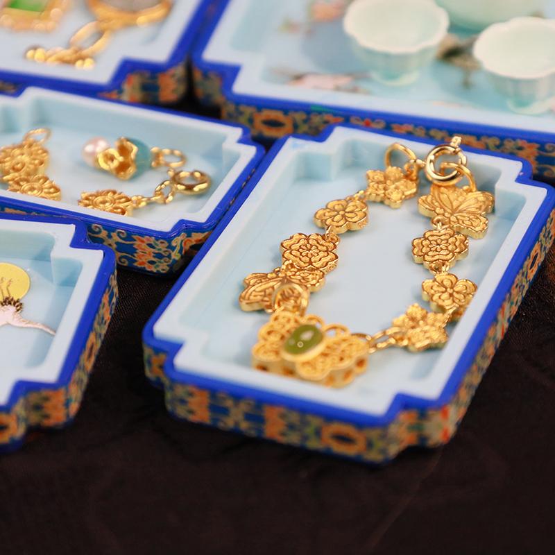1/12 Doll House Miniature Chinese Style Jewelry Display Box Simulation Vintage Jewel Case Toy Mini Decoration Dollhouse