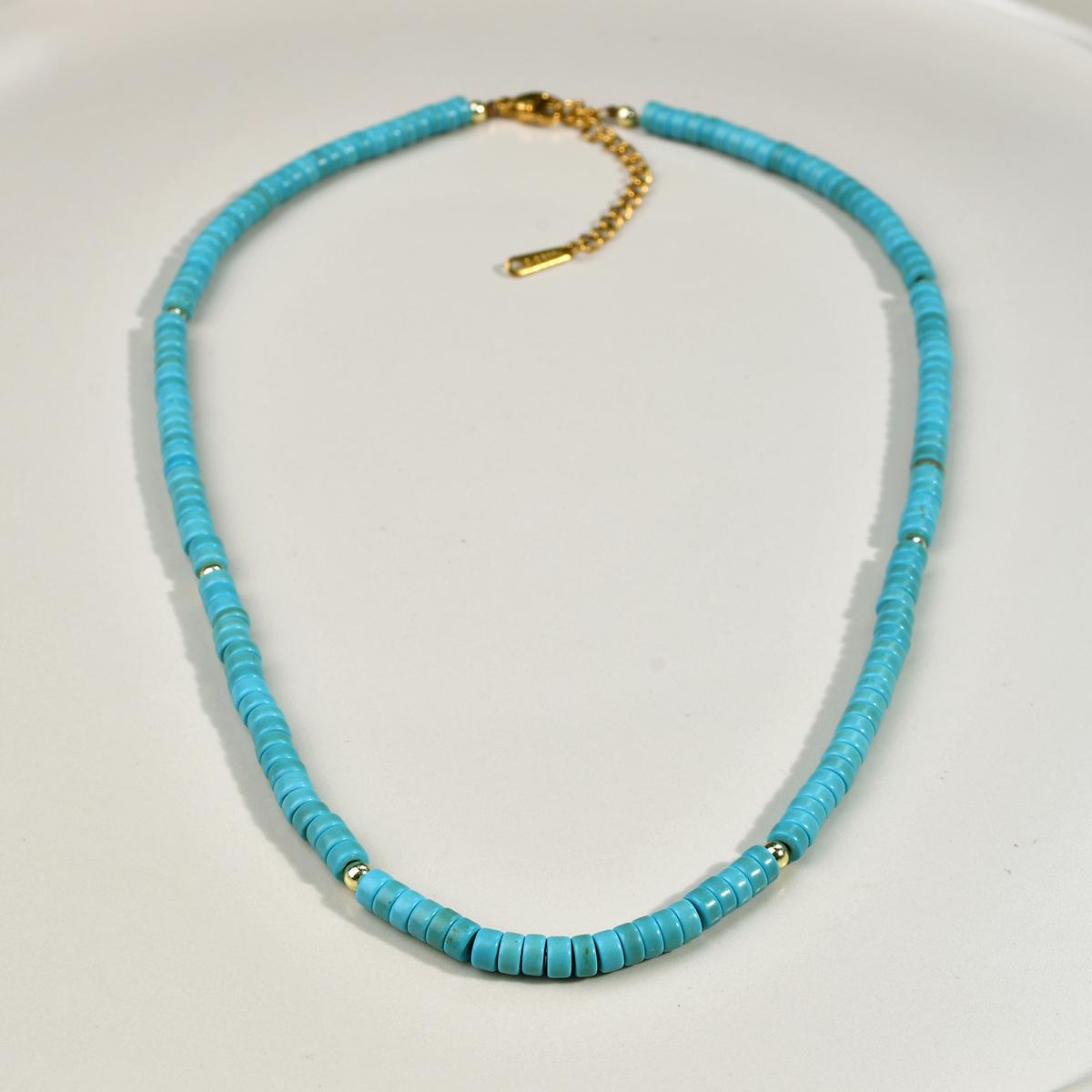 

Винтажное бирюзовое ожерелье с бусинами, женское классическое повседневное ручной работы, циркониевые аксессуары синий