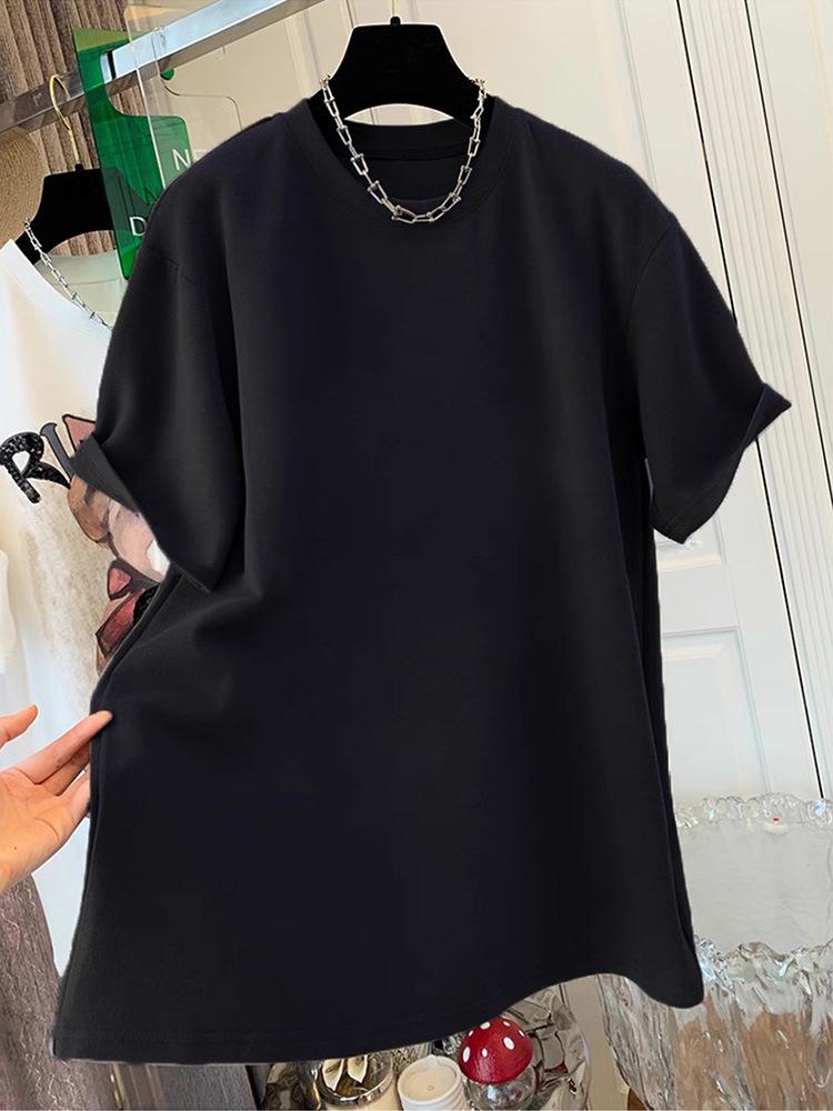 2026 Spring/Autumn Women's Loose Fit Thickened Pure Cotton Round Neck Short Sleeve Mid-Length T-Shirt