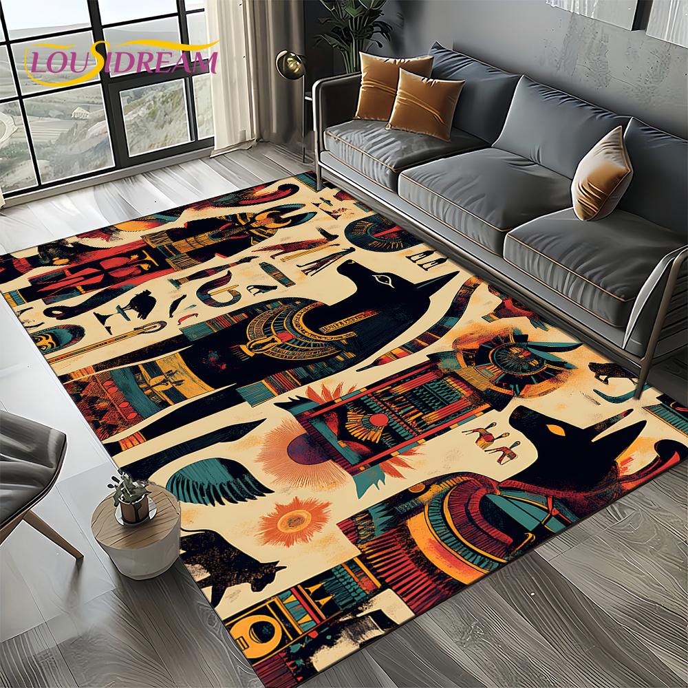 2025 Ancient Egypt Death Anubis Pharaoh Horus Mythology Carpet Rug for Living Room Bedroom Home Sofa,Area Rug Non-slip Floor Mat