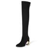 Fashion Stretch Boots Winter Black Velvet Pointed Toe Suede Women Shoes Metal Square Heel Rear Zipper Over The Knee Long Boots