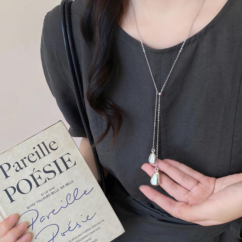 Simple Water Droplet Pendant Necklace for Women Fashion Irregular Metal Smooth Long Y-Shaped Necklace Sweater Chain Jewelry