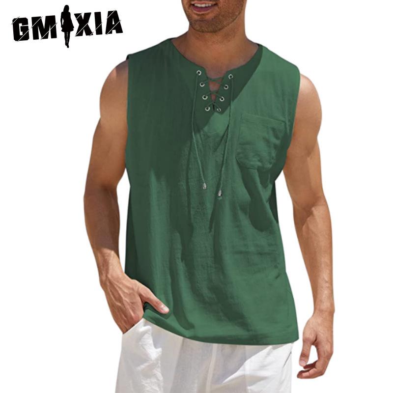 GMXIA Cotton Sleeveless T-shirt Men's Fashion Loose Shirt Printed Compassionate Shirt