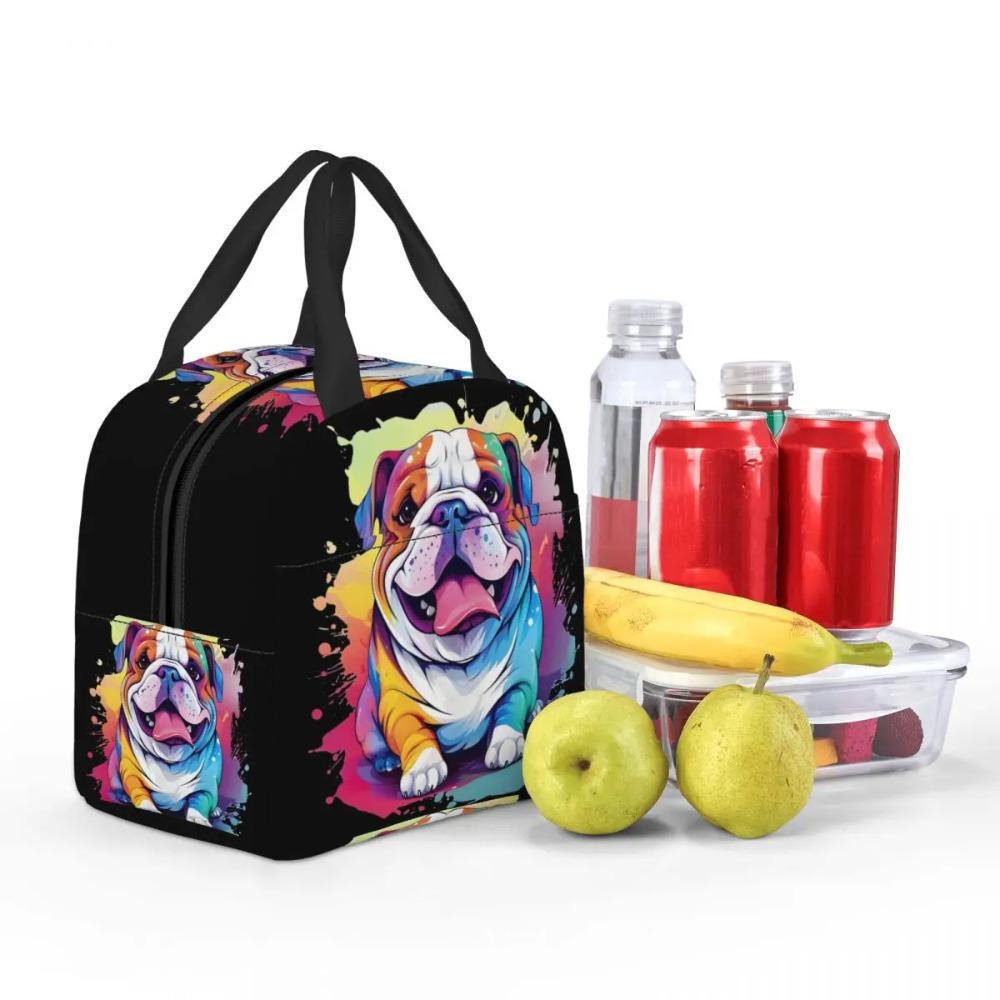 Colorful Cute Graffiti Bulldog Smile Print Insulated Lunch Bag for Women Kids Portable Food Boxes Thermal Lunch Box Tote