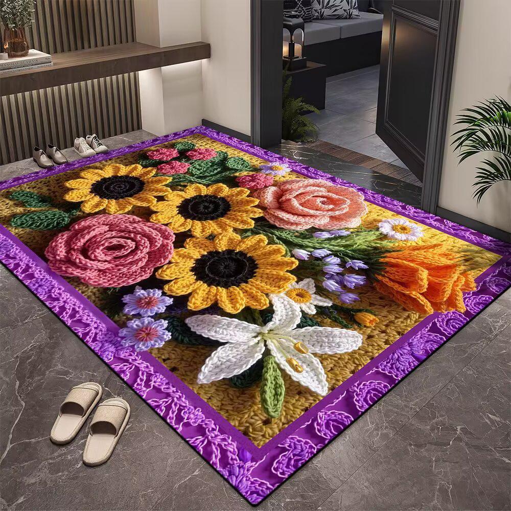 TEMU 3D Floral Diatom Mud Entrance Mat – Wear-Resistant, Cuttable Dust Removal Floor Mat for Hallways