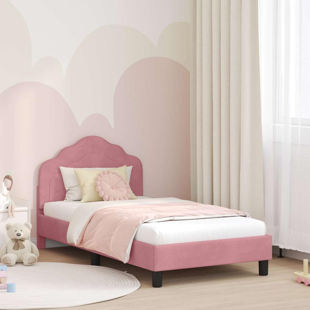 Children s Bed Frame with Headboard Pink 80 x 160 cm Velvet