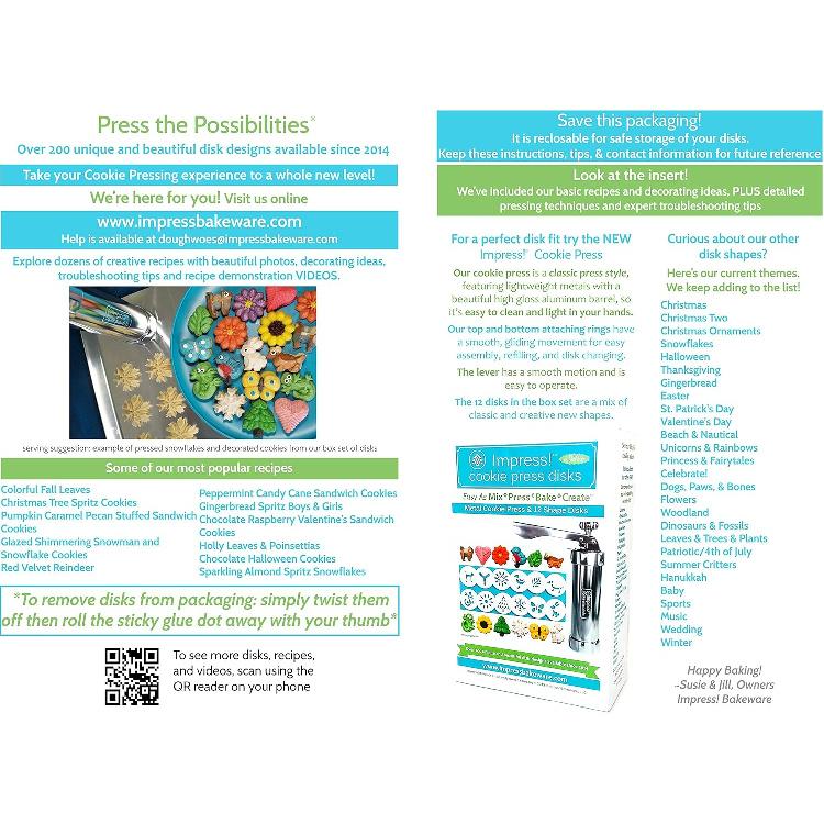 Impress Cookie Press Disks – Valentine’s Day Set of 8, Food Safe Plastic Shapes w/Outline Heart, Hug Me, & More, Fits Many Manual Models - See