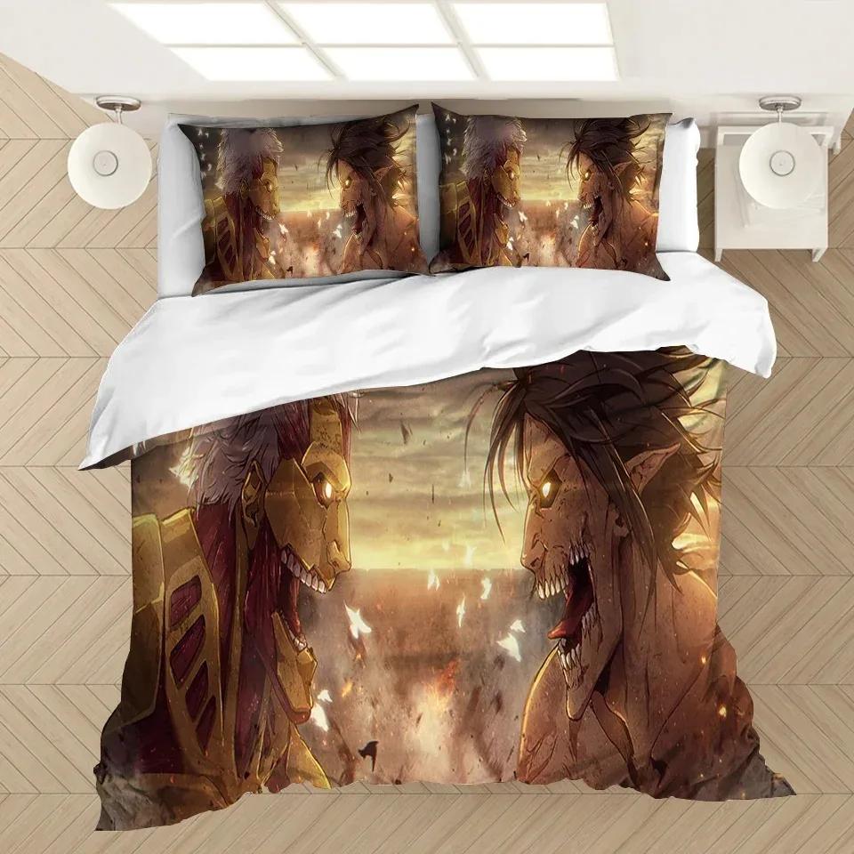 Set Biancheria da Letto Stampato 3D Anime L'Attacco dei Giganti Copripiumino Federe Piumone Set Biancheria da Letto Biancheria da Letto(NESSUN Foglio)