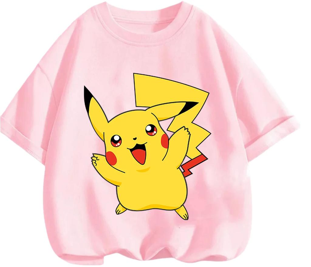 Hot Selling 2026 Kids T Shirt Pikachu Lovely Pattern Soft Comfy Casual School Wear Boys Girls Summer Street Apparel