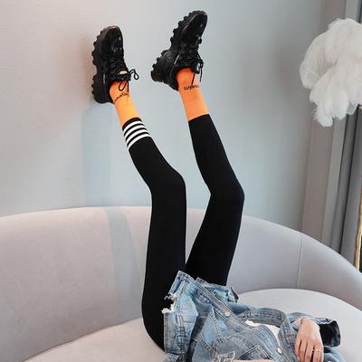 Quality Four White Strips Gray Leggings Women's Outer Wear Spring and Autumn Trousers High Waist Long Johns Piled Thickened Winter Cotton Trousers