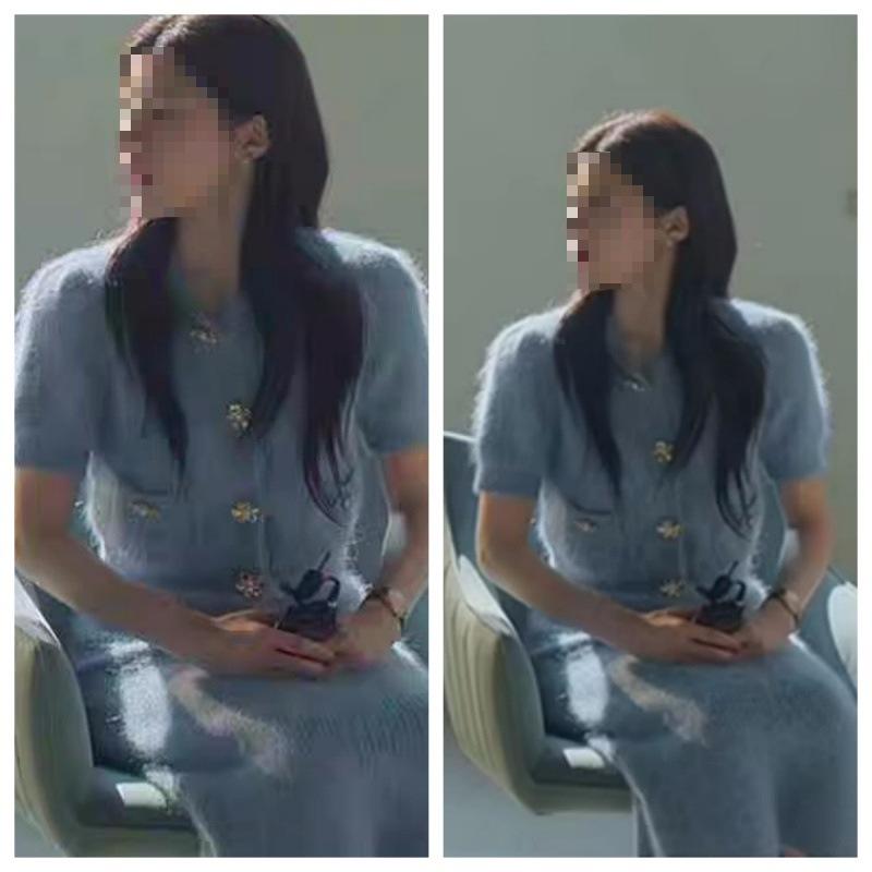 Love How to Translate Gao Yunjin: Round Neck Short Sleeve Top & Half Skirt Knit Two-Piece Set for Women Medium