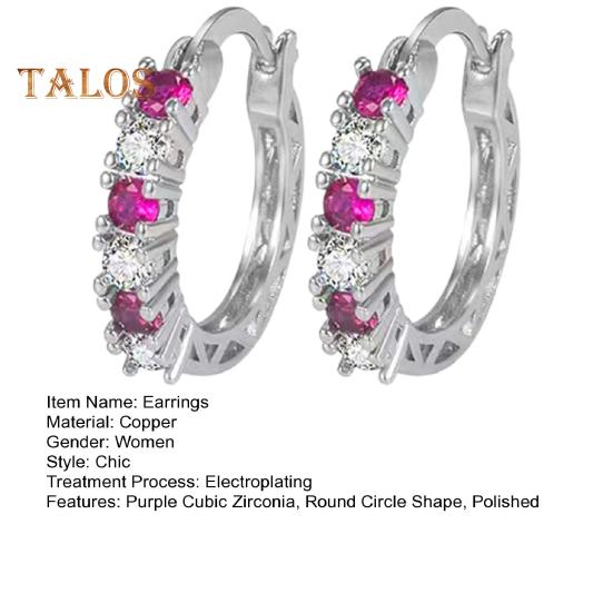 1 Pair Women Huggie Earrings Blue Cubic Zirconia Small Hoop Earrings Party Prom Clipping-on Earrings Copper Round Earrings