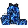 alla moda popolare novità fiore fulmine stampa 3D 3 pezzi/set zaini per studenti zaino per laptop zaino borsa per il pranzo astuccio