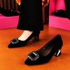 Pointed Rhinestone Single Shoes Women's 2025 Autumn New French Thick Heel Temperament High Heels Fashion Leather Shoes Shallow Mouth Women's Shoes