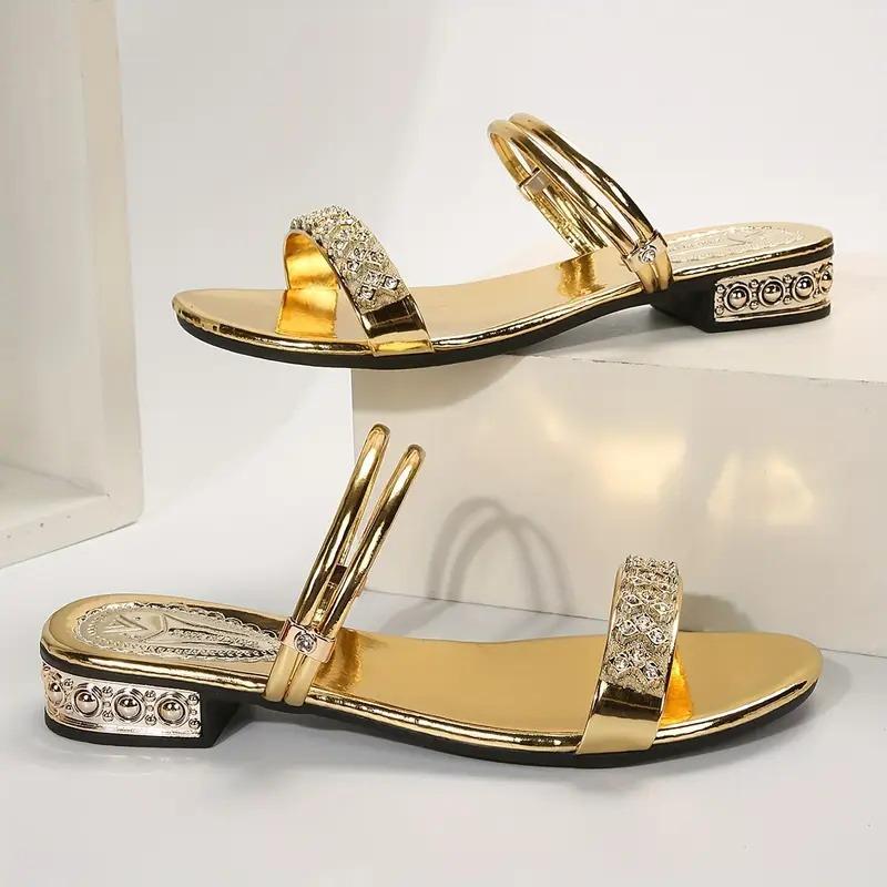 Fashion New Women Sandals Summer Fashion Elegant Non-Slip Shoes Women Crystal Luxury Ladies Slippers Rivet Rhinestone Low Heels Sandals